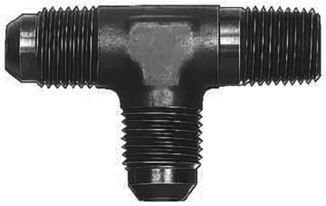 FBM5714 – AEROQUIP Adapter Fitting, Tee On Branch -4 AN Male To 1/8 Inch Pipe Thread Anodized Black Aluminum